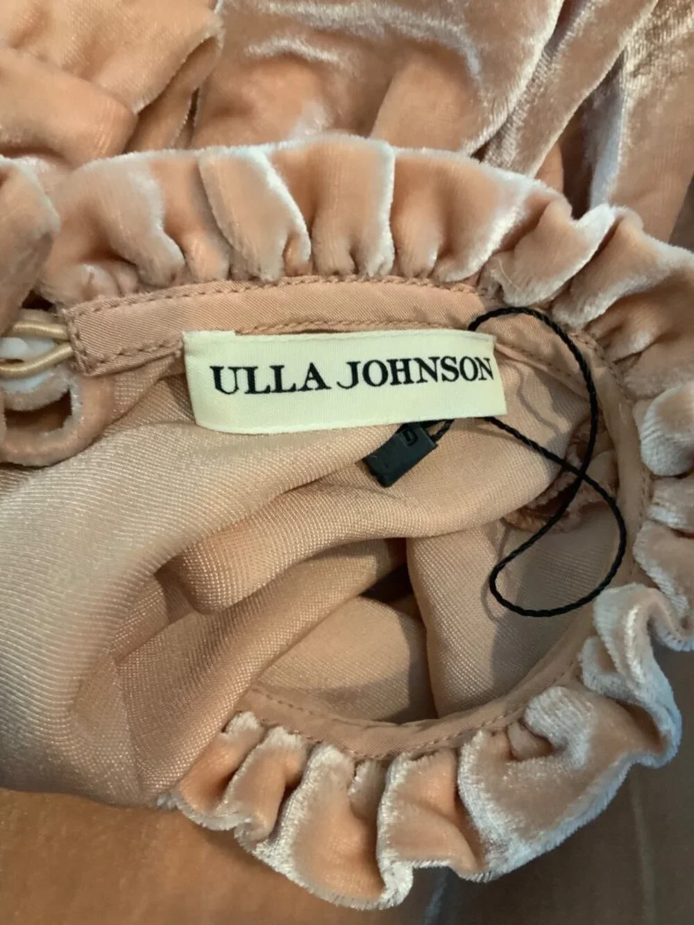 Ulla Johnson Peach Silk Velvet Puff Sleeve Ruffle Giles Blouse, Size 0